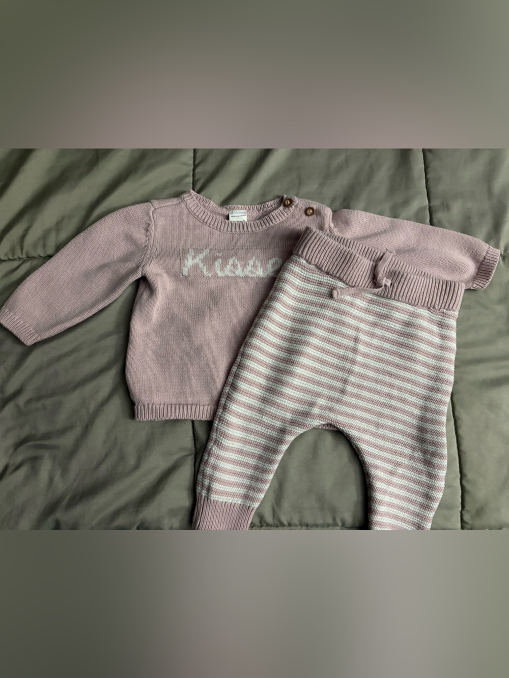 Carter's Mauve Knit Sweater & Striped Sweats Set - Light Pink